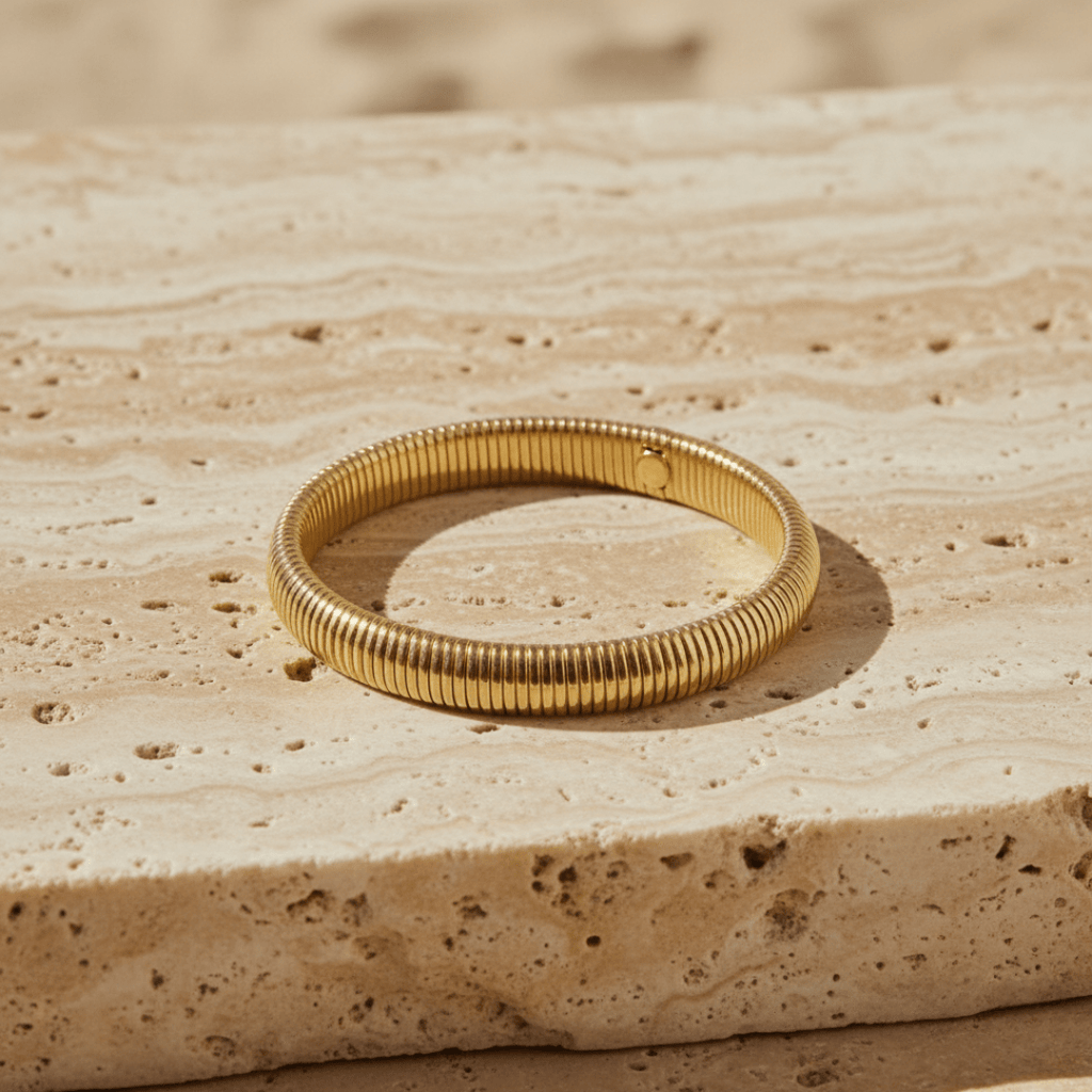 Elegant Stretch Bangle Bracelet - Gold Plated Stainless Steel, Water Resistant, Hypoallergenic
