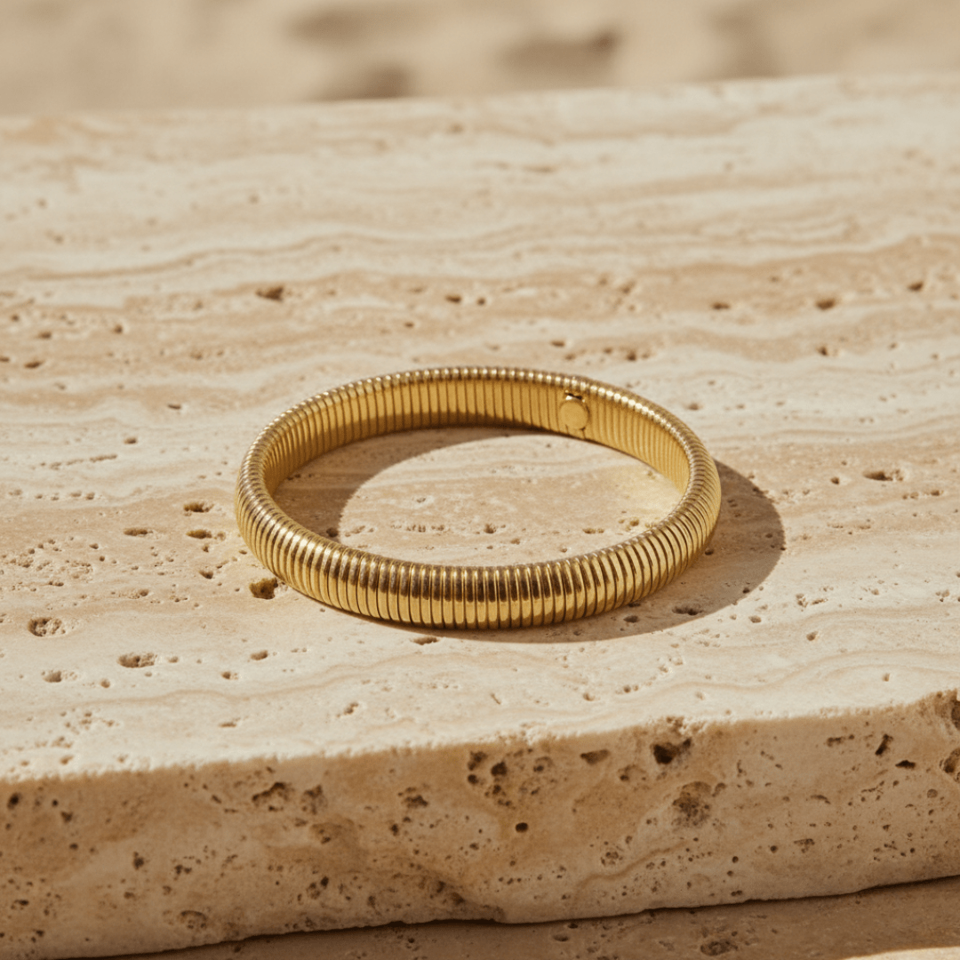 Elegant Stretch Bangle Bracelet - Gold Plated Stainless Steel, Water Resistant, Hypoallergenic