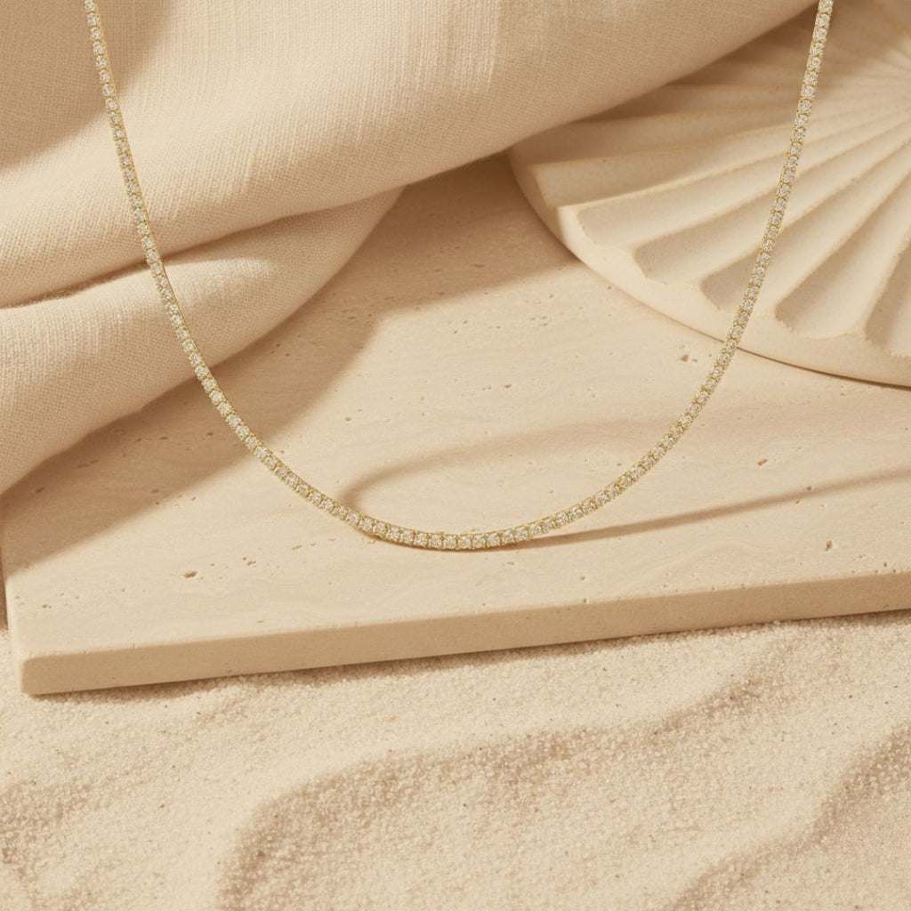 Elegant Thin Tennis Necklace - Rhodium Plated Brass with Cubic Zirconia