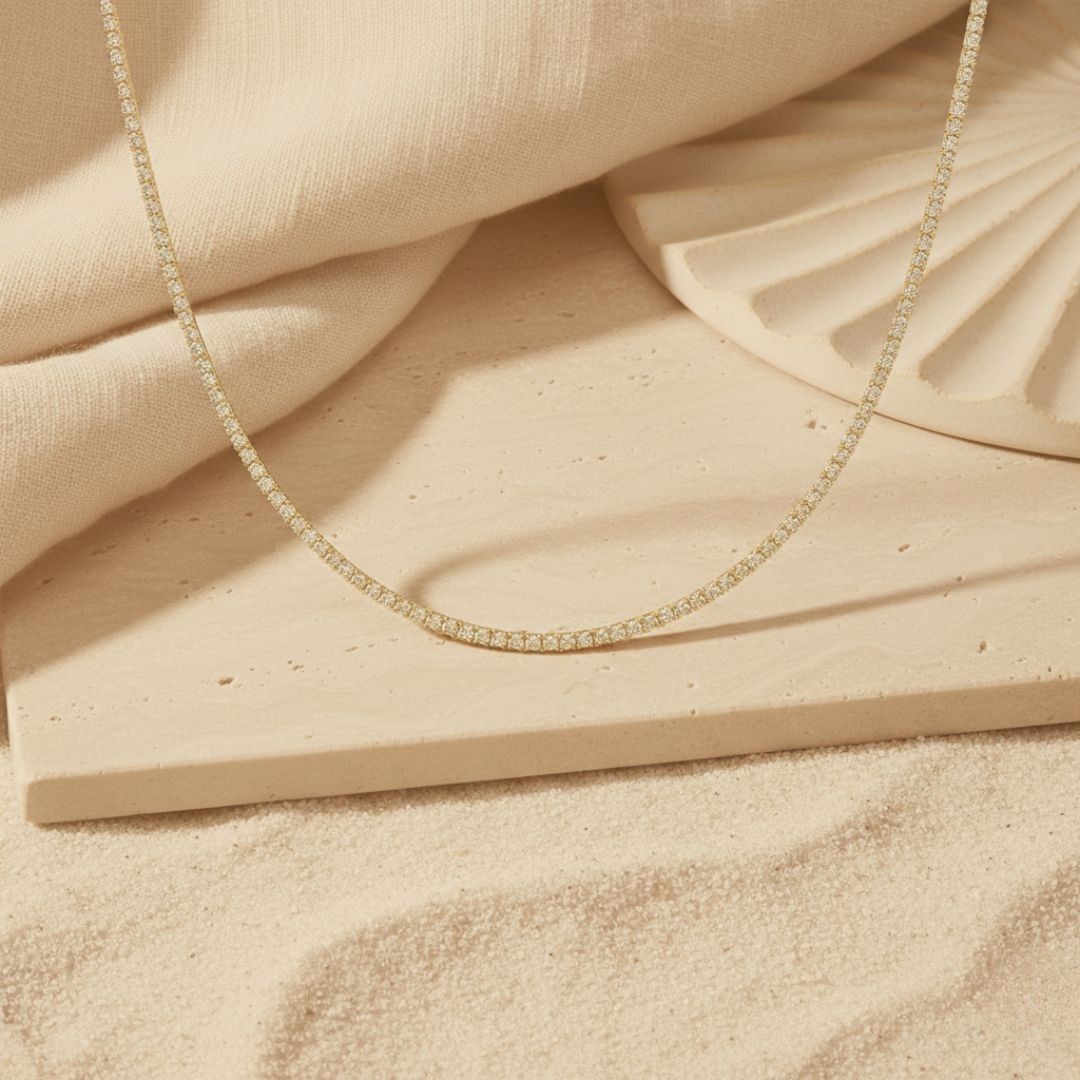 Elegant Thin Tennis Necklace - Rhodium Plated Brass with Cubic Zirconia