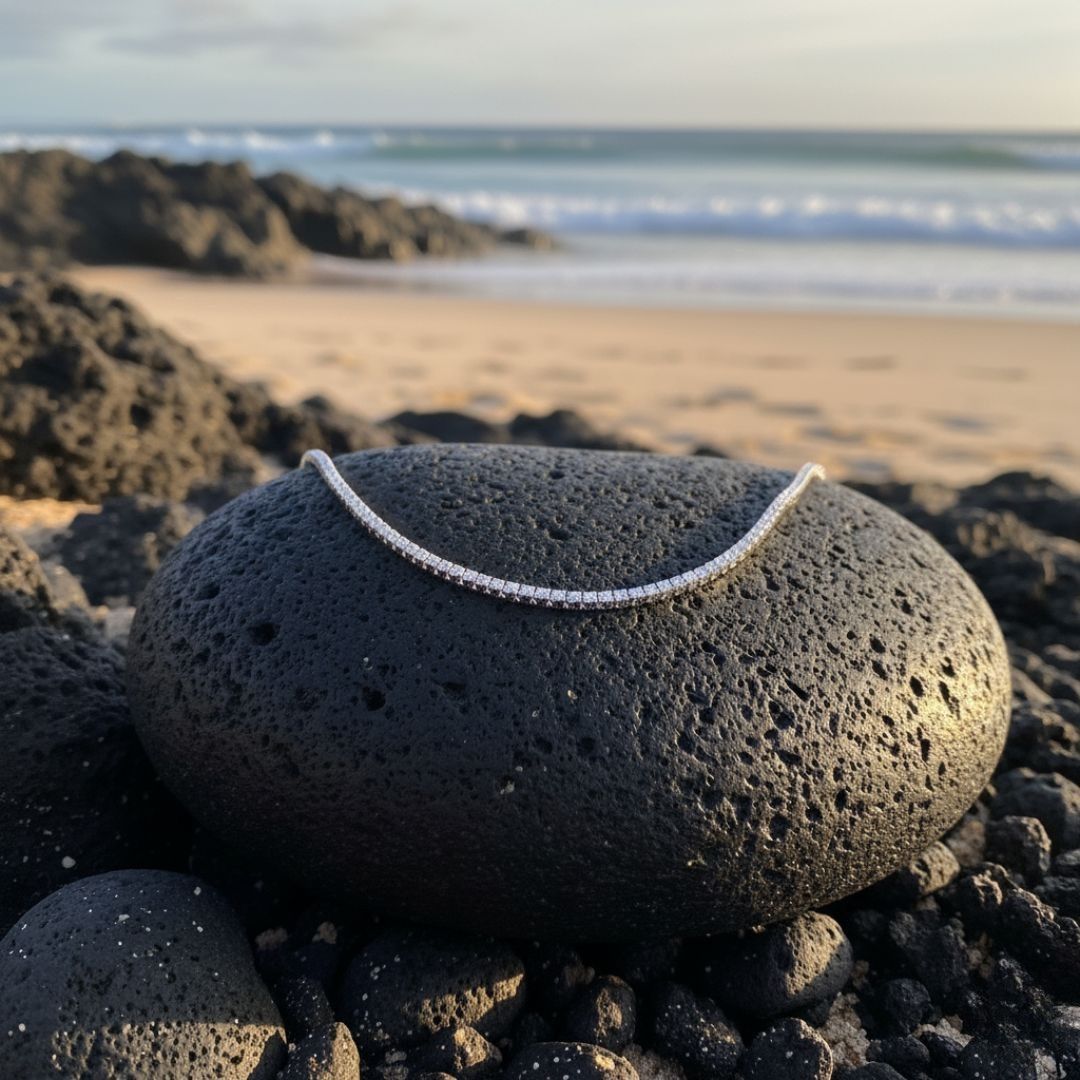 Elegant Thin Tennis Necklace - Rhodium Plated Brass with Cubic Zirconia