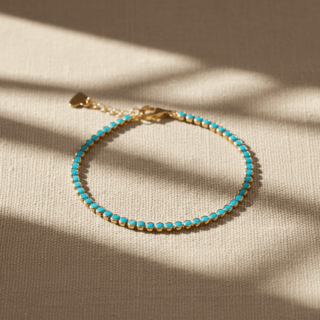 Elegante turquoise tennisarmband - verguld, hypoallergeen