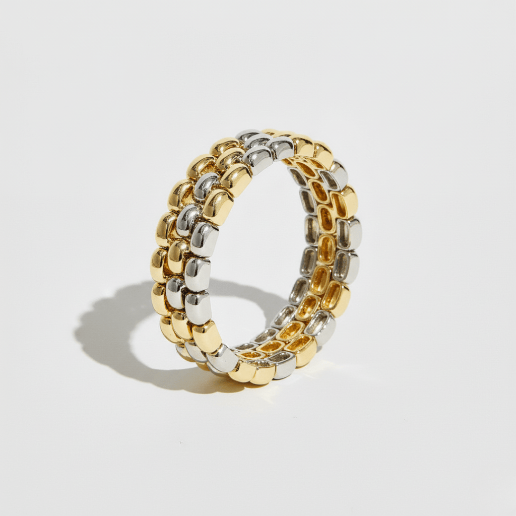 Elegante tweekleurige gouden armband - goud- en rhodiumgeplateerd stretchontwerp