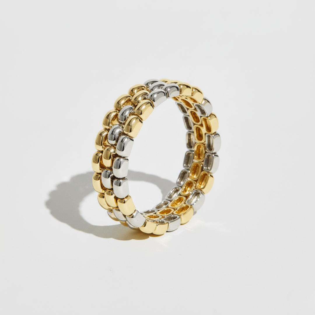 Elegante tweekleurige gouden armband - goud- en rhodiumgeplateerd stretchontwerp