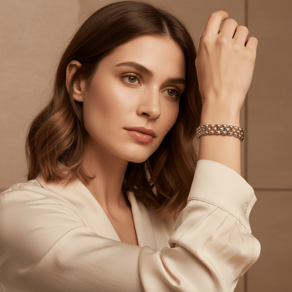 Elegante tweekleurige gouden armband - goud- en rhodiumgeplateerd stretchontwerp