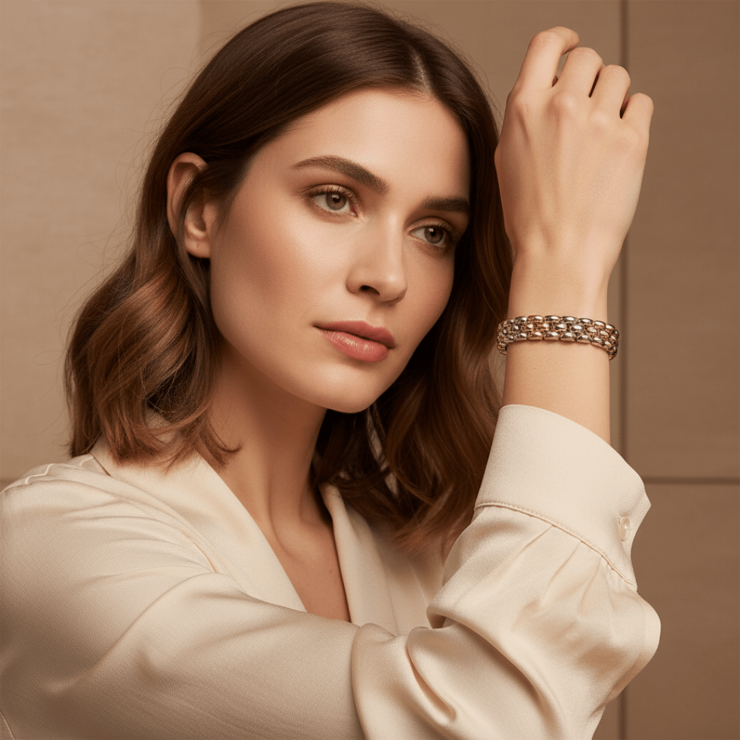 Elegante tweekleurige gouden armband - goud- en rhodiumgeplateerd stretchontwerp