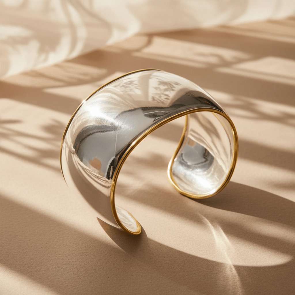 Elegante tweekleurige brede manchetarmband - rhodium- en goudvergulde statement-sieraad