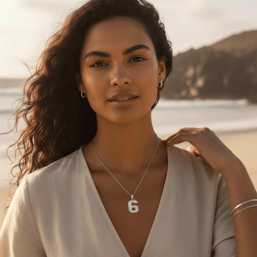 Elegant Varsity Number Pendant Necklace - Customizable Metal Options