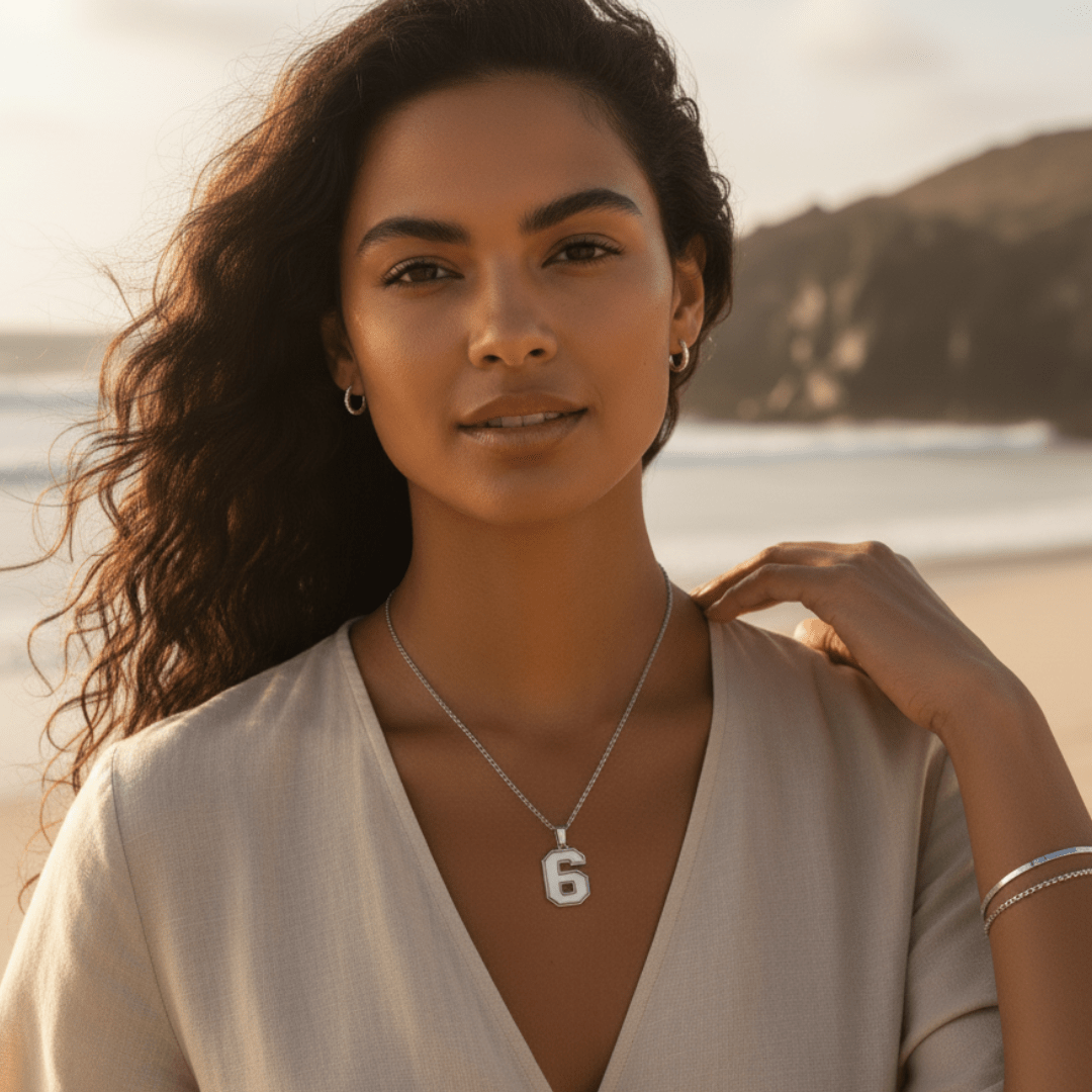 Elegant Varsity Number Pendant Necklace - Customizable Metal Options