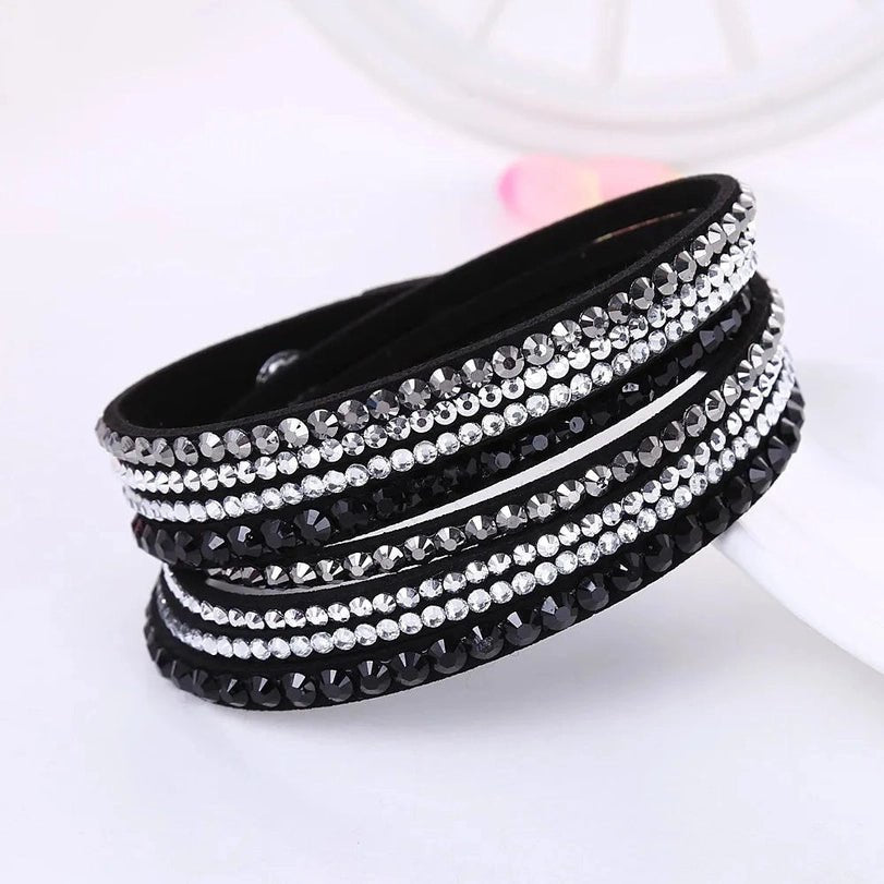 ELEGANT WRAP BRACELET – Faux Leather with Sparkling Crystals for Women