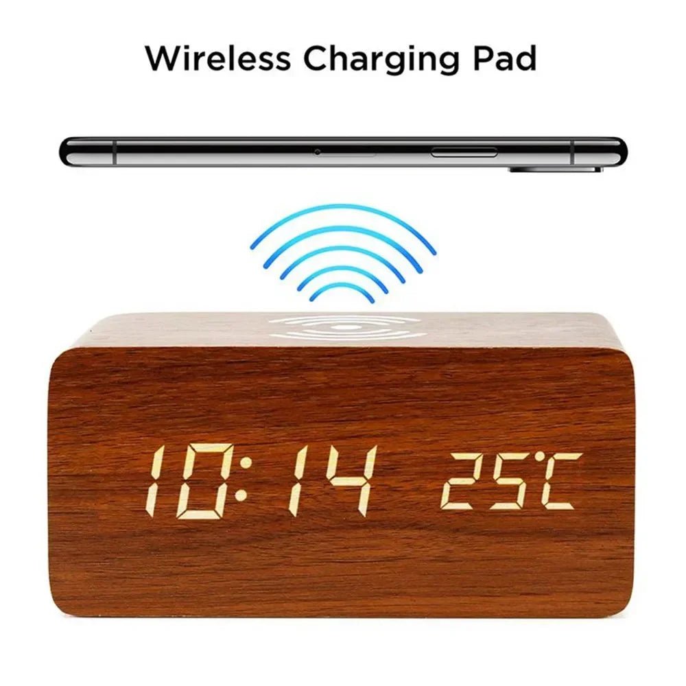 WOODTIME PRO – Wooden LED Alarm Clock with Wireless Charging 2