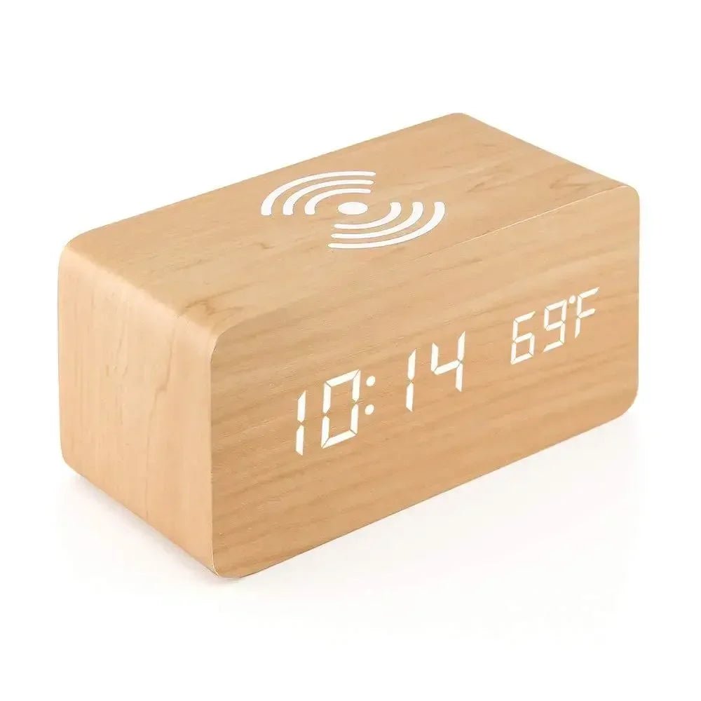 WOODTIME PRO – Wooden LED Alarm Clock with Wireless Charging 8