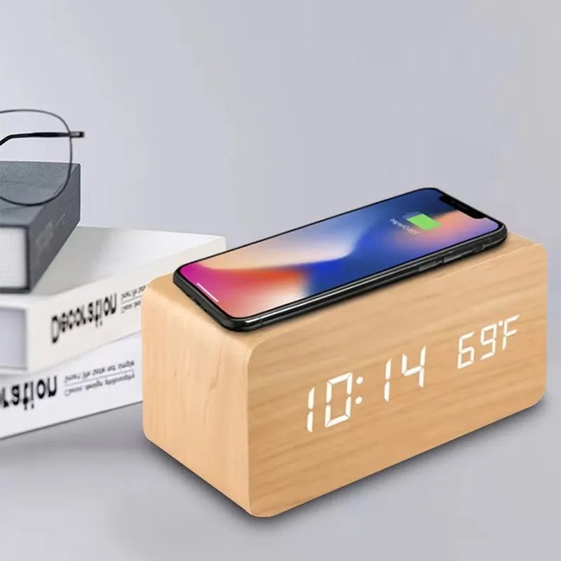 WOODTIME PRO – Wooden LED Alarm Clock with Wireless Charging 1