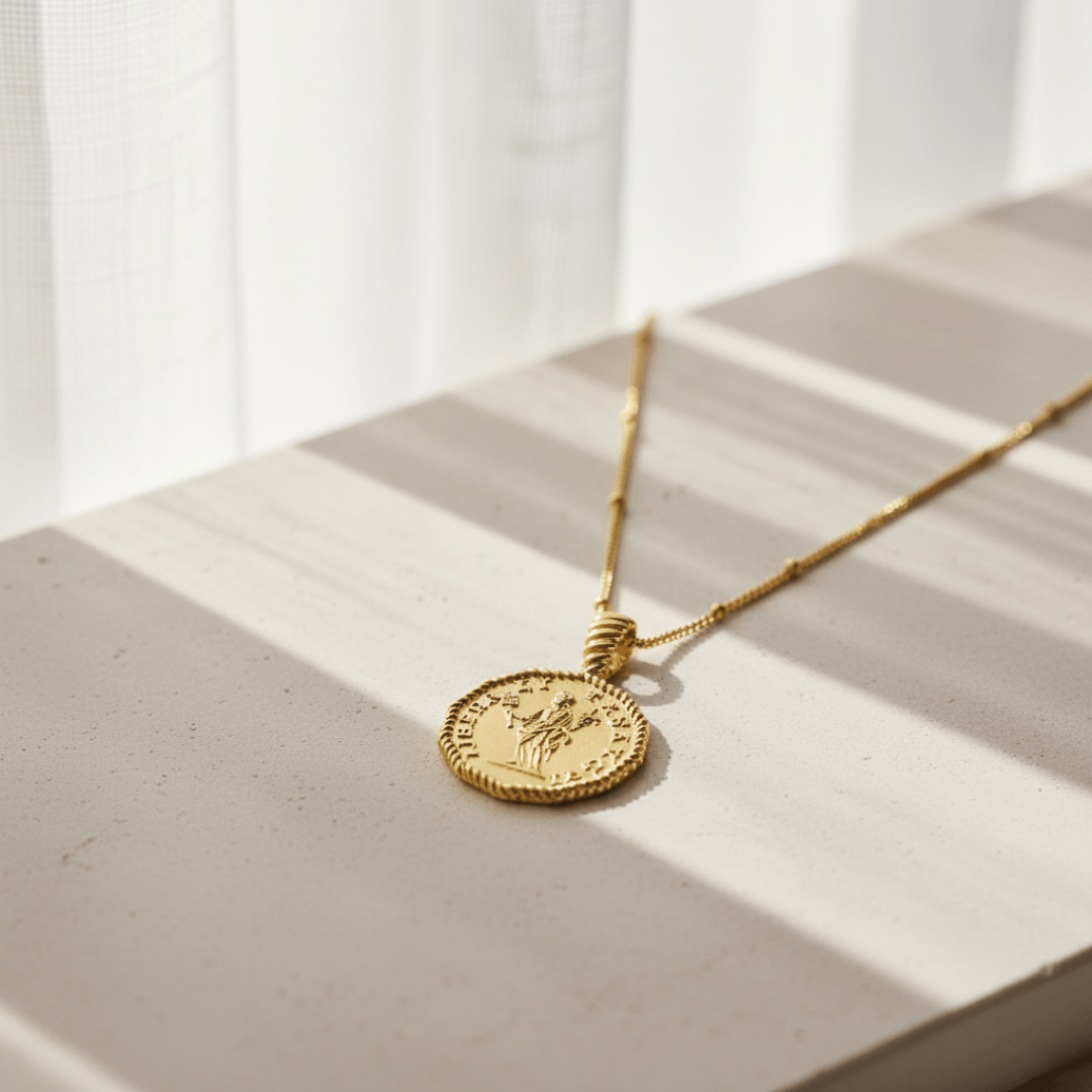 Joyería de Empoderamiento - Collar Moneda Atenea para Mujeres, Diseño Antiguo