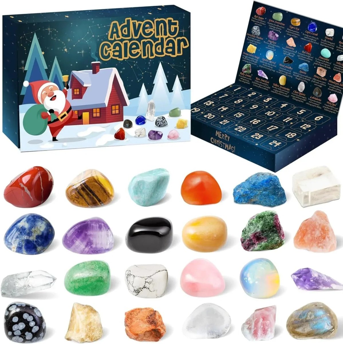 CALENDARIO DELL'AVVENTO CON CRISTALLI INCANTATI 2025 – 24 Cristalli Naturali per un Magico Conto alla Rovescia per le Feste