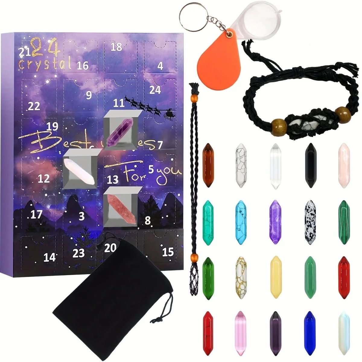 ENCHANTED CRYSTAL ADVENT CALENDAR 2025 – 24 Natural Crystals for a Magical Holiday Countdown