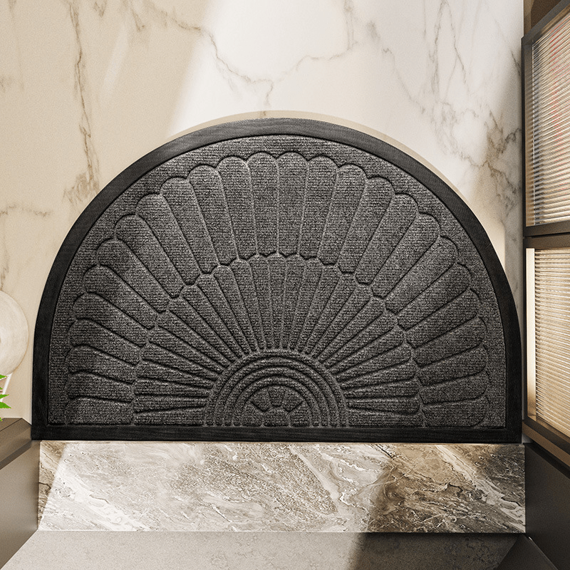 Non-Slip Semi-Circular Door Mat for Indoor & Outdoor Use - Durable Dirt Trapper 0