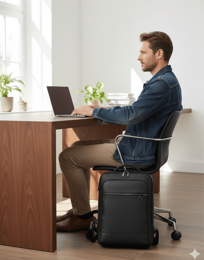EXECUTREK – Sac à dos élégant en cuir pour ordinateur portable avec port USB