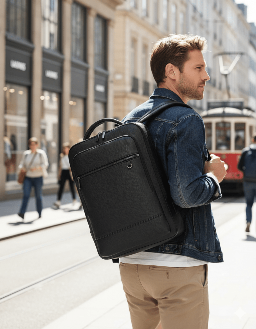 EXECUTREK – Sac à dos élégant en cuir pour ordinateur portable avec port USB