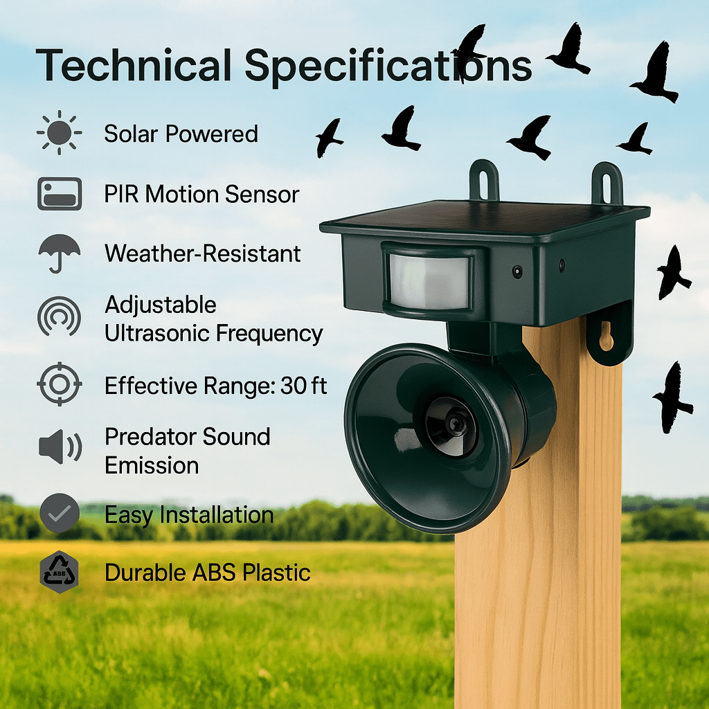 Birdguard Sensor - Répulseur d'oiseaux activé par le mouvement pour les espaces extérieurs calmes