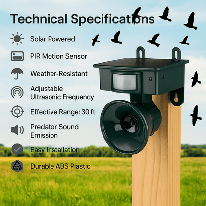 Birdguard Sensor - Répulseur d'oiseaux activé par le mouvement pour les espaces extérieurs calmes