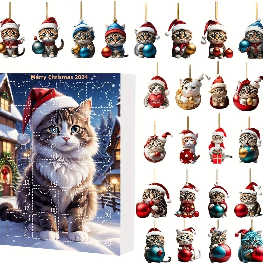 Cat Lovers' 24-Day Advent Calendar - Christmas Countdown with Acrylic Ornaments 1
