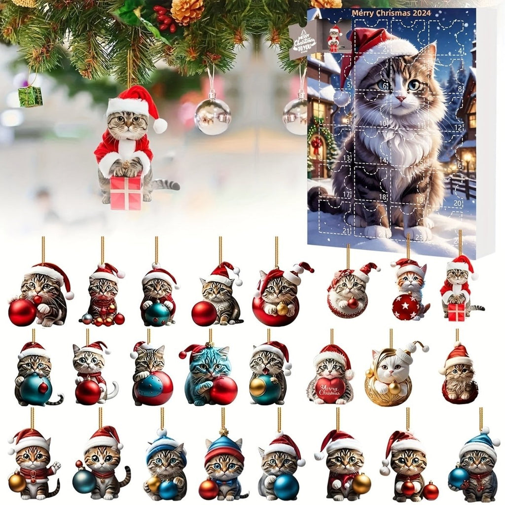 Cat Lovers' 24-Day Advent Calendar - Christmas Countdown with Acrylic Ornaments 0