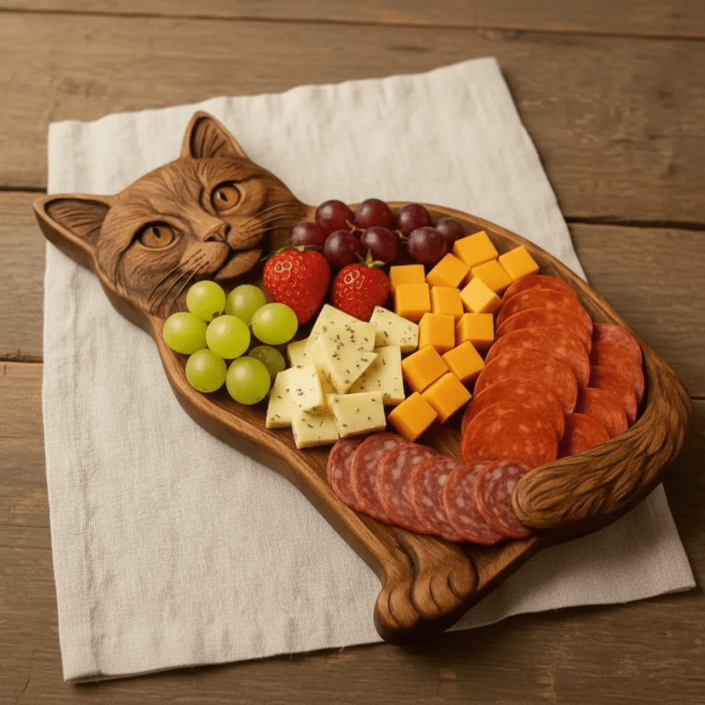 FELINEFEAST - Handmade Cat-Inspired Serving Board for Snacks