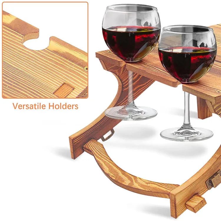 OutdoorVint - Compact Folding Camping Table with Wine Glass Holder & Storage Basket 3