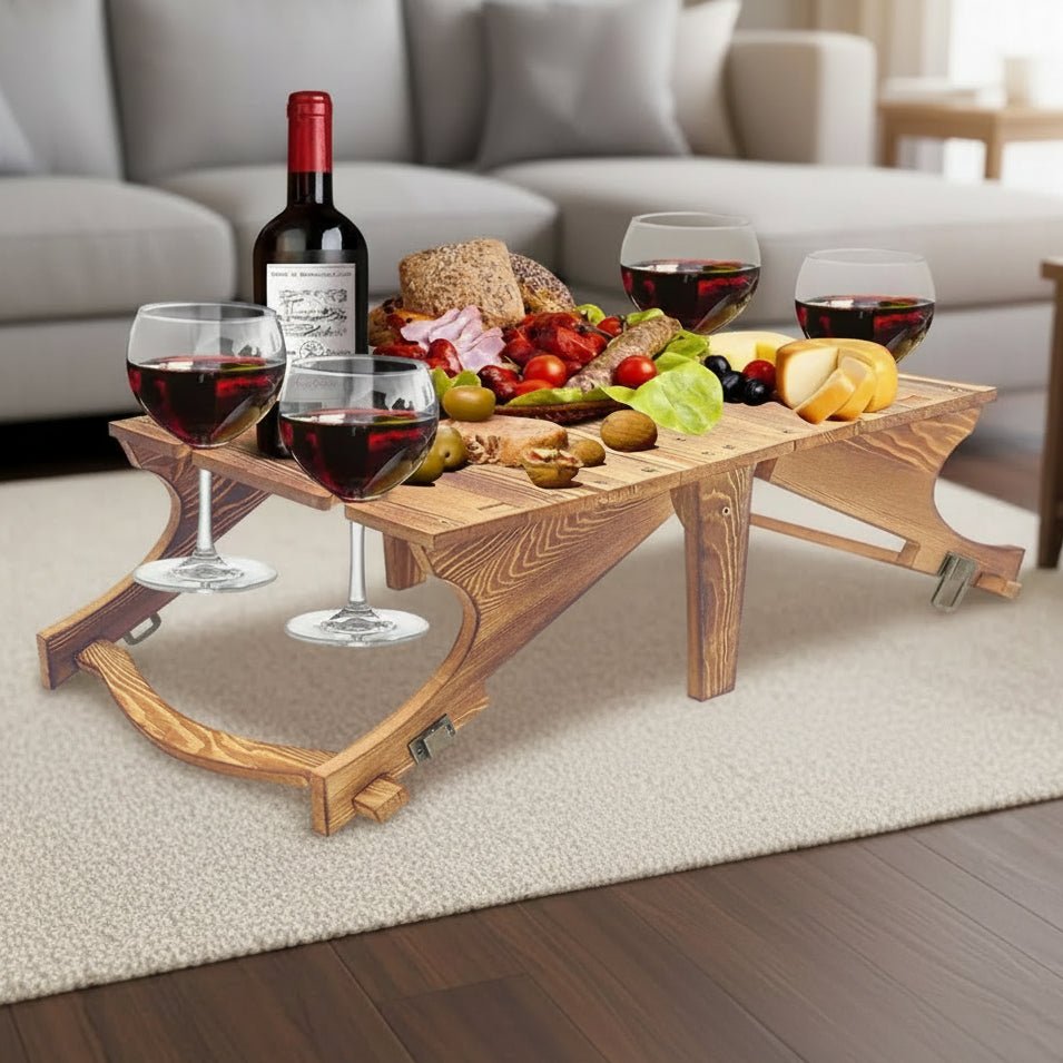 OutdoorVint - Compact Folding Camping Table with Wine Glass Holder & Storage Basket 0