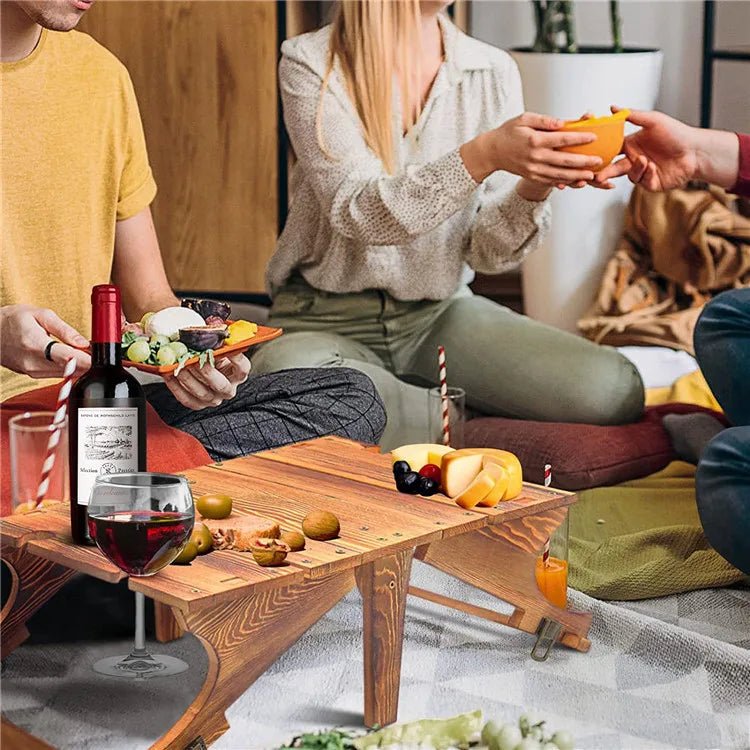 OutdoorVint - Compact Folding Camping Table with Wine Glass Holder & Storage Basket 2