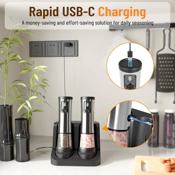 FINECOARSE – Set di macinini elettrici ricaricabili per sale e pepe con regolazione della granulometria