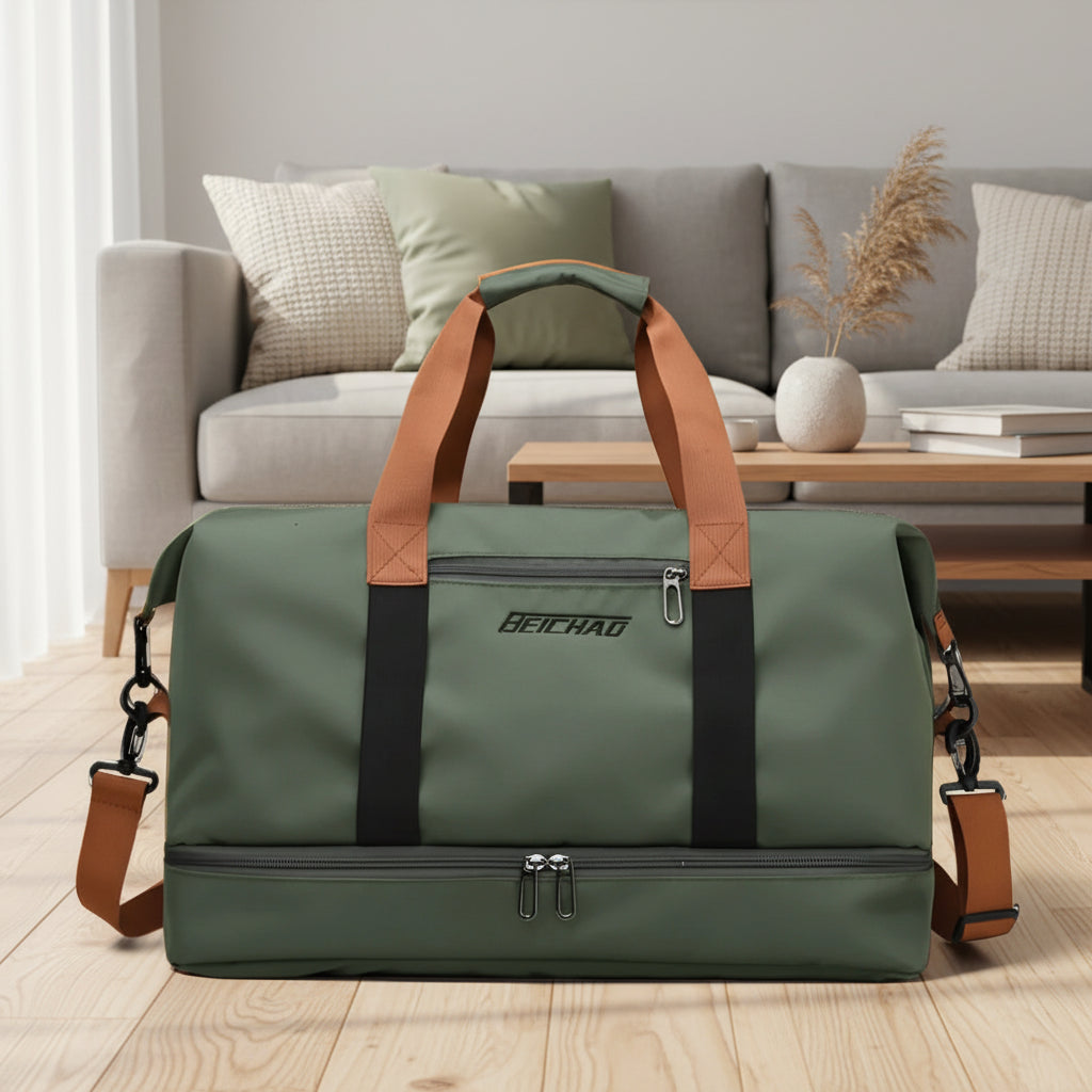 STRIDEGEAR – Waterproof Duffel Bag with Shoe Compartment & Dry-Wet Separation