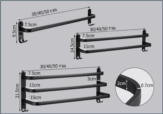 FlexRack – Wall-Mounted Aluminum Bathroom Shelf with 3 Crossbars