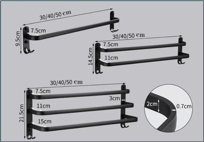 FlexRack – Wall-Mounted Aluminum Bathroom Shelf with 3 Crossbars