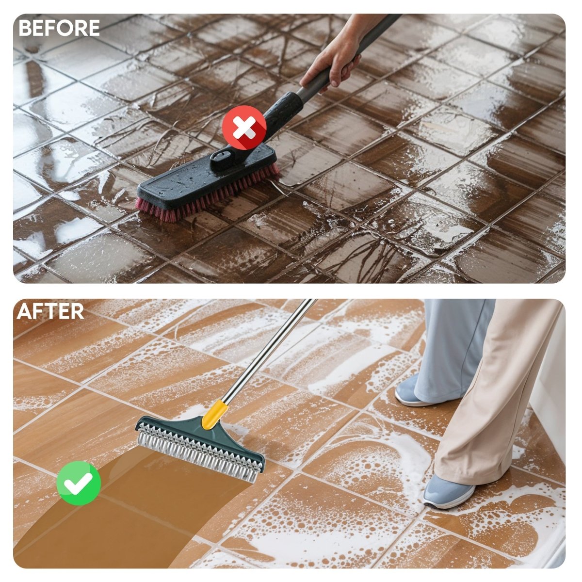 FlexSweep Brush – 2-in-1 Cleaning Brush with Scraper for Floors and Tiles