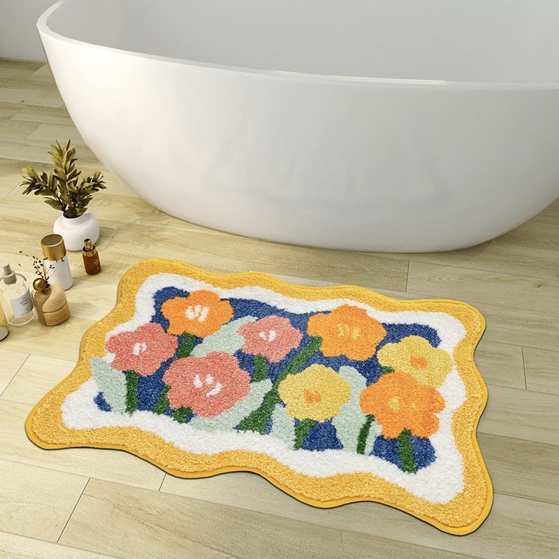 FLOWERSTEP – Colorful Flower Bathroom Mat with Non-Slip Backing 0