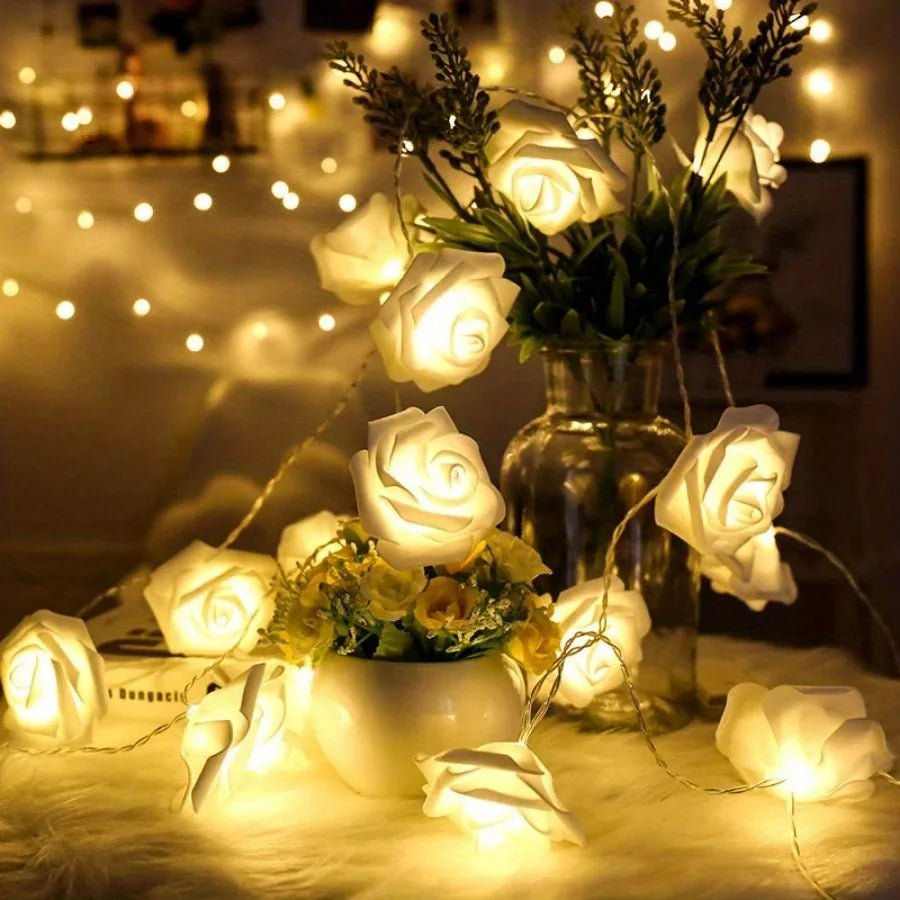 FLORALINE – Fairy Lights with Artificial Roses and Warm LED Glow for Romantic Ambience 0