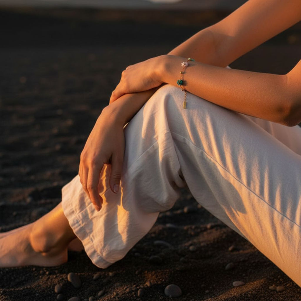 Floral Beaded Bracelet with Gold Coating - Handcrafted Colorful Design