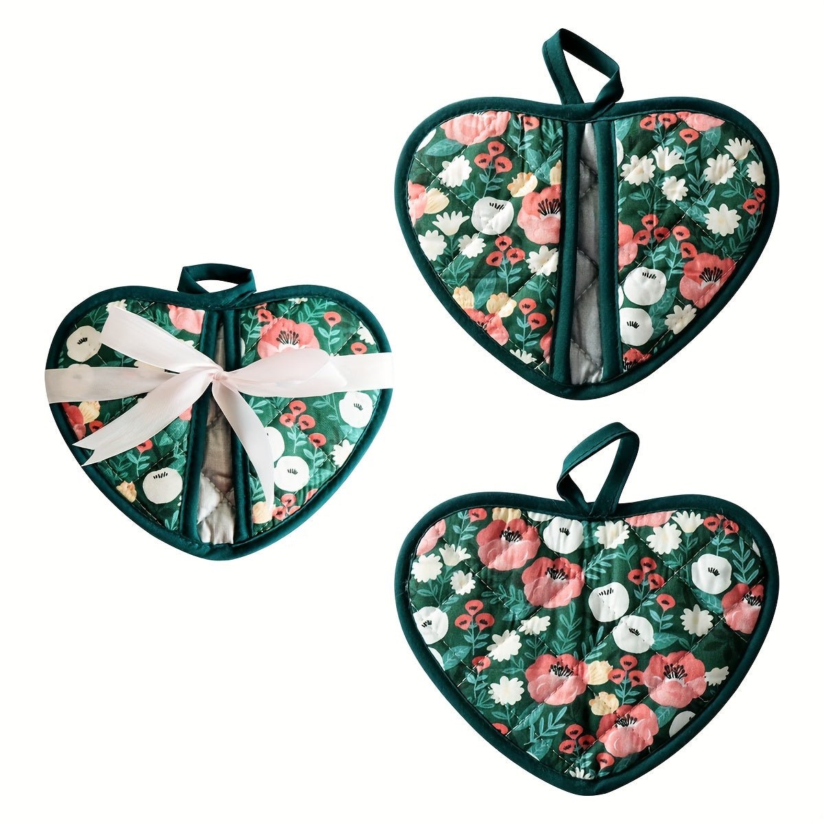 HOMESTYLE – Vintage Floral Heart-Shaped Potholders with Heat Resistance 10