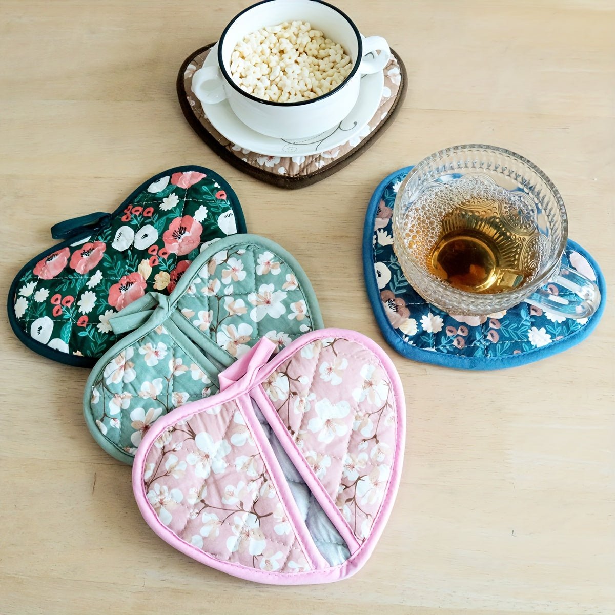HOMESTYLE – Vintage Floral Heart-Shaped Potholders with Heat Resistance 2