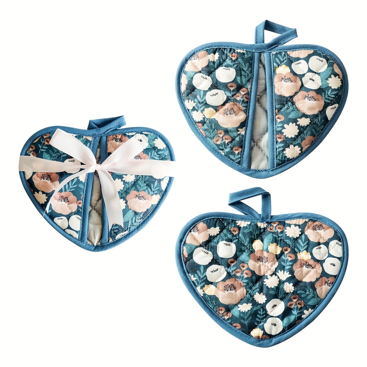HOMESTYLE – Vintage Floral Heart-Shaped Potholders with Heat Resistance 9