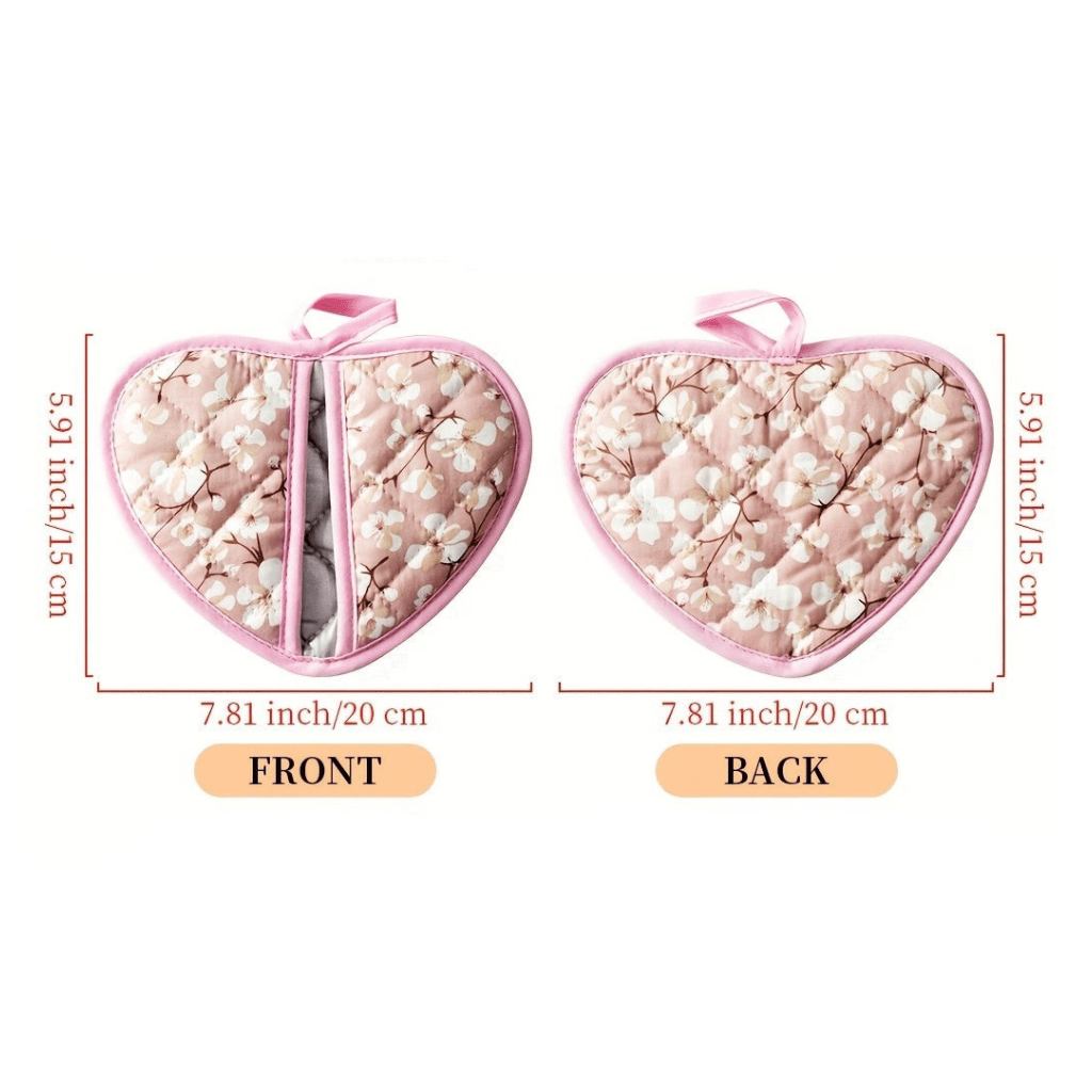 HOMESTYLE – Vintage Floral Heart-Shaped Potholders with Heat Resistance 5