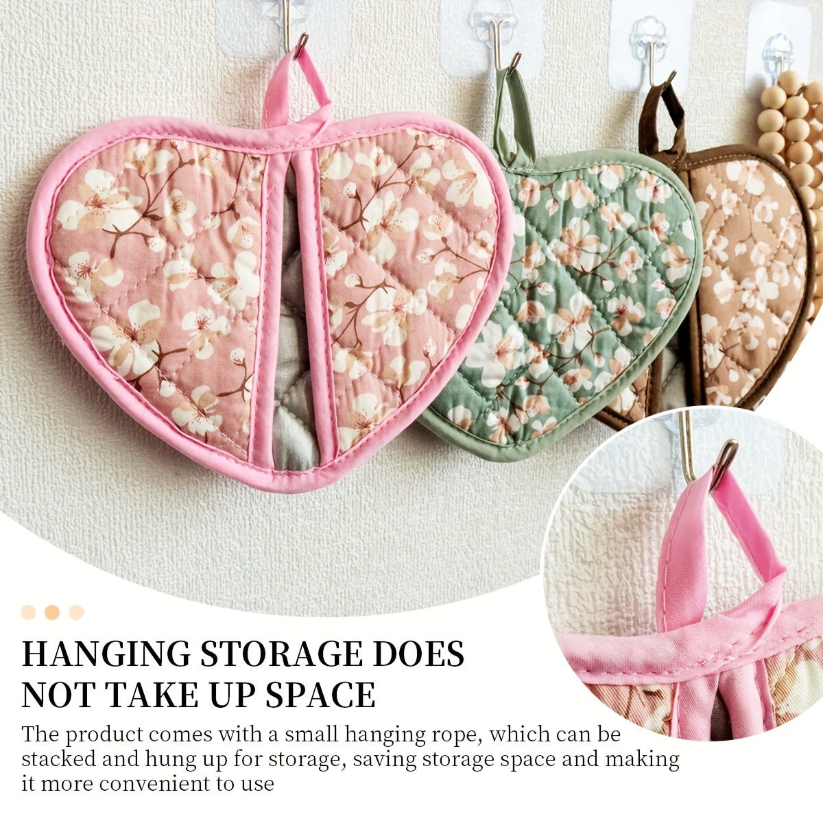 HOMESTYLE – Vintage Floral Heart-Shaped Potholders with Heat Resistance 4