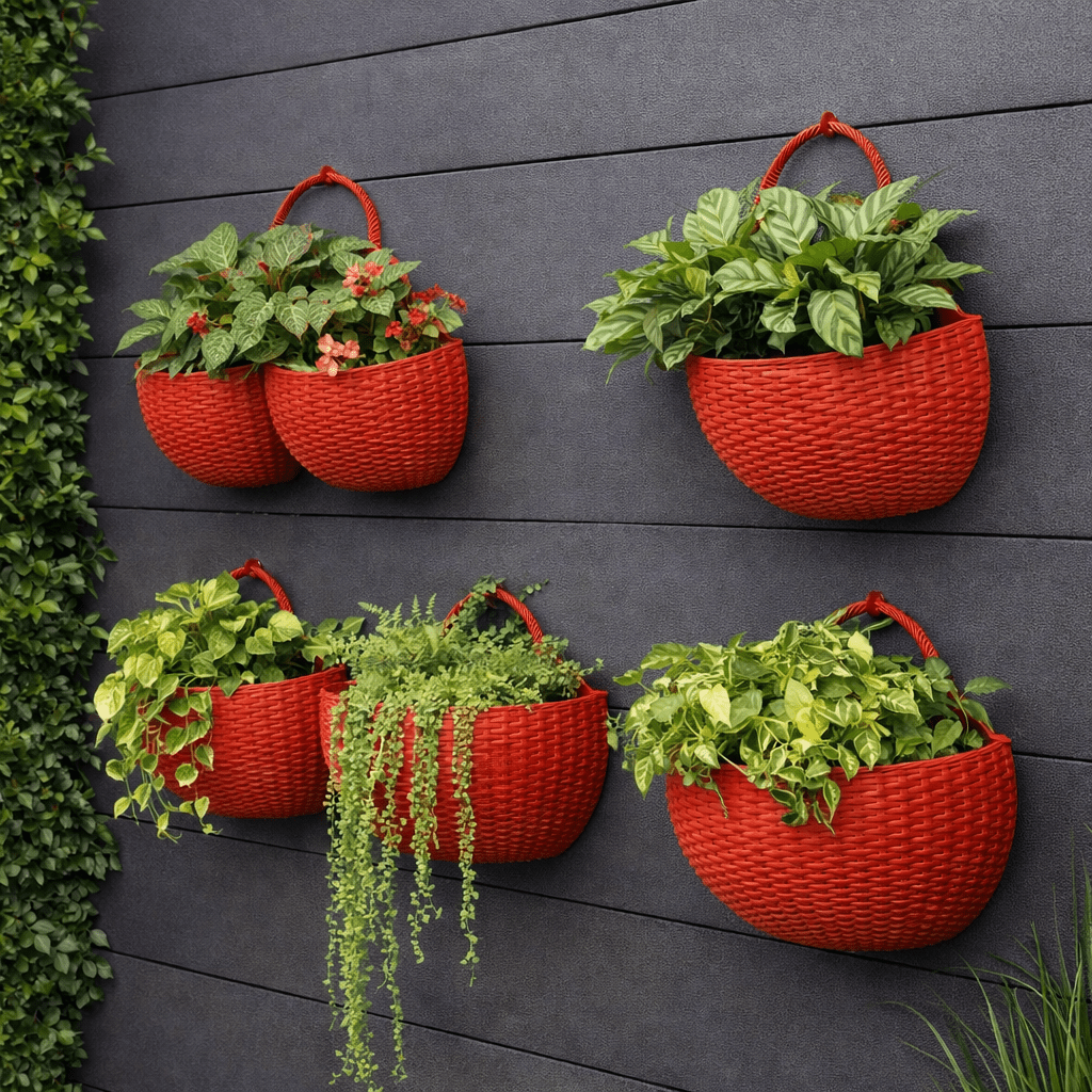 FLORAVA – Rattan-Style Wall-Mounted Planter for Indoor & Outdoor Decor