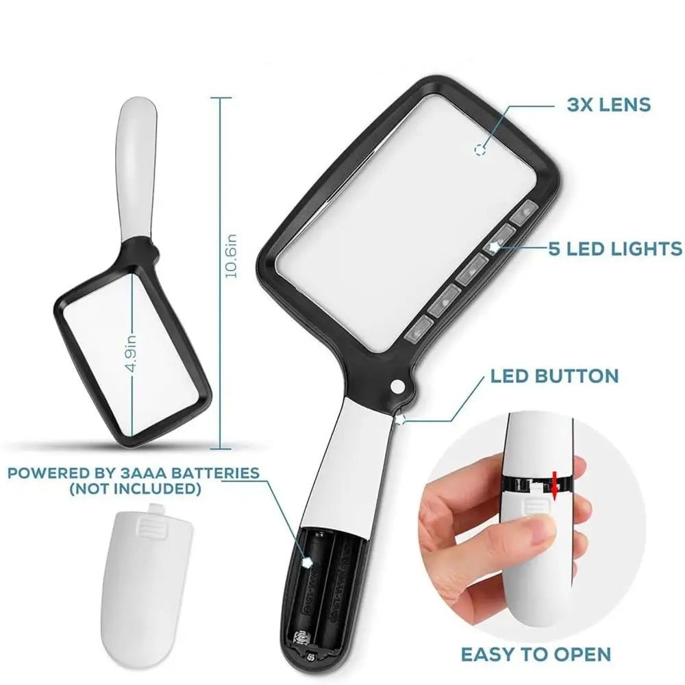 Handheld Magnifying Glass - 3X Magnifier with 5 LED Lights for Clear Viewing 2