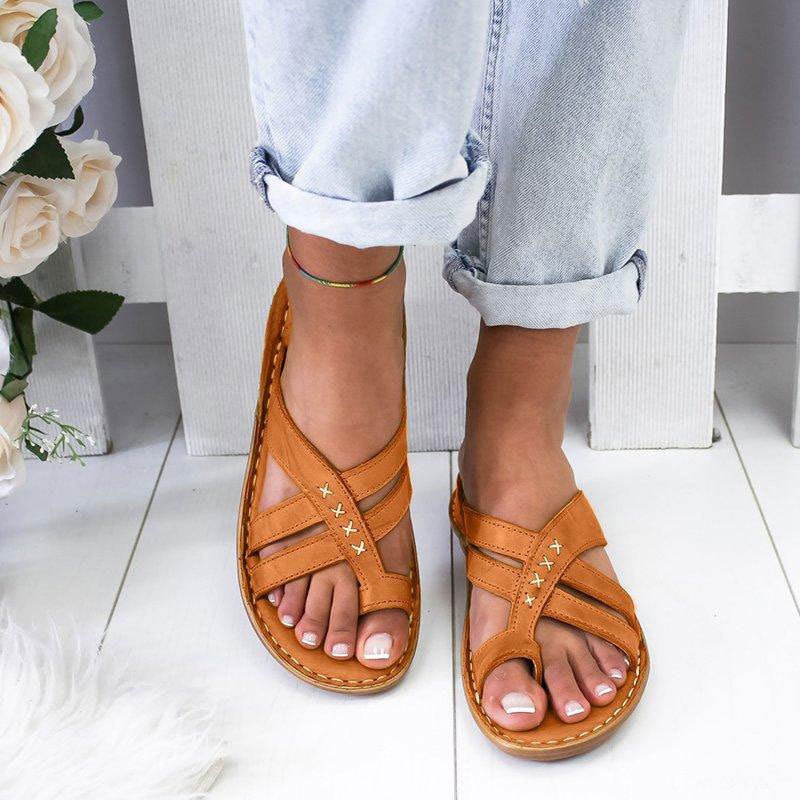 ComfortFit Women's Orthopedic Flat Sandals - Open Toe & Crossed Straps for All-Day Comfort 1