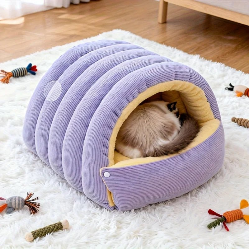 Cozy Enclosed Cat Bed - Arctic Fleece Cave with Double Layer Cotton Comfort 4