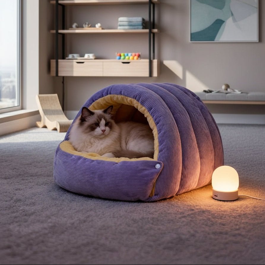 Cozy Enclosed Cat Bed - Arctic Fleece Cave with Double Layer Cotton Comfort 0