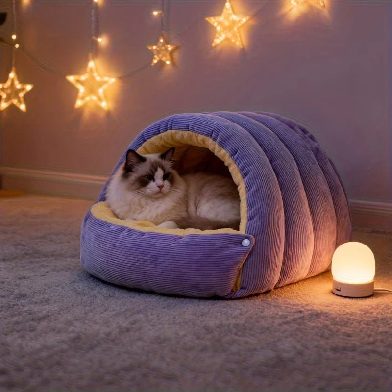 Cozy Enclosed Cat Bed - Arctic Fleece Cave with Double Layer Cotton Comfort 5